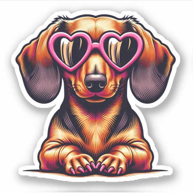 Dachshund Vinyl Sticker - Heart Glasses (Front)