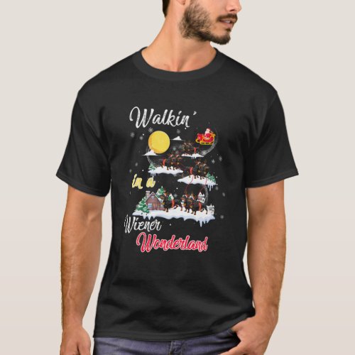 Dachshund Walkin In A Wiener Wonderland Christmas T_Shirt