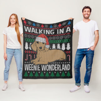 Dachshund Walking In A Weenie Wonderland Fleece Blanket