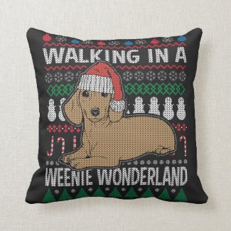 Dachshund Walking In A Weenie Wonderland Throw Pillow