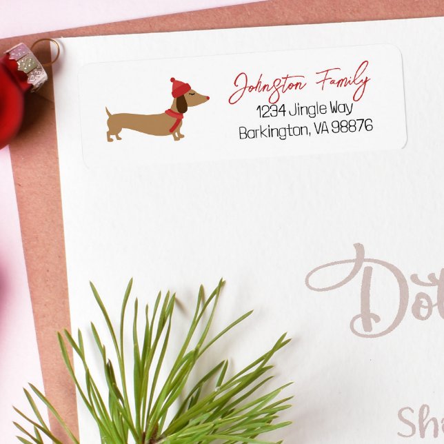 Dachshund Warmest Wishes Christmas  Label (Snuggle winter Christmas dachshund vibes with a cutie to accompany your holiday card sending.)