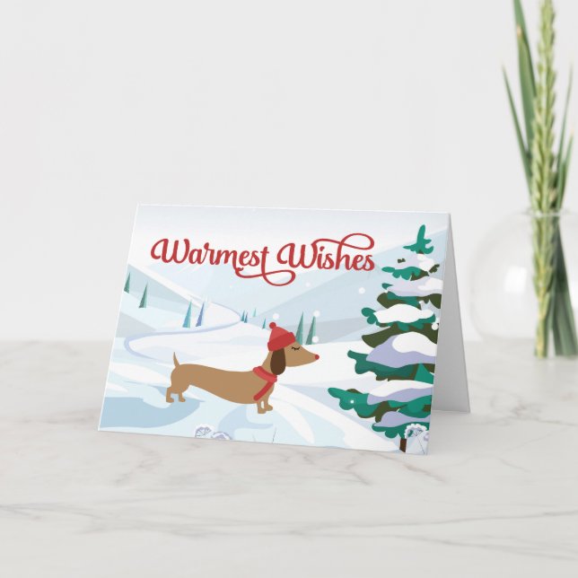 Dachshund Warmest Wishes Merry Christmas Card (Front)