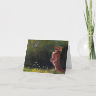Dachshund Watching Bluebirds Dog Art Note Card