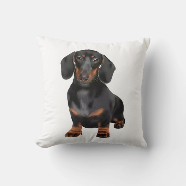 Dachshund Water Color Art Painting Throw Pillow (Front)