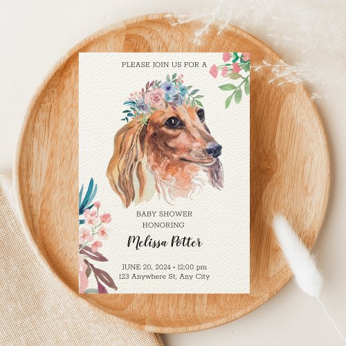 Dachshund Watercolor Baby Shower Invitation