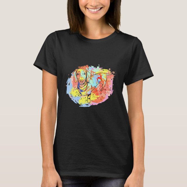 Dachshund Watercolor Cute Hot Dog Wiener Mom T-Shirt (Front)