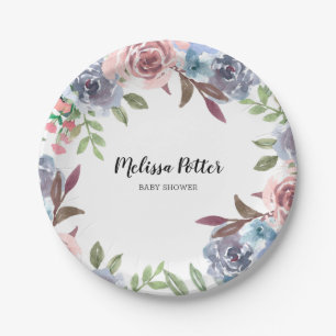 Dachshund Watercolor Flowers Baby Shower Paper Plates