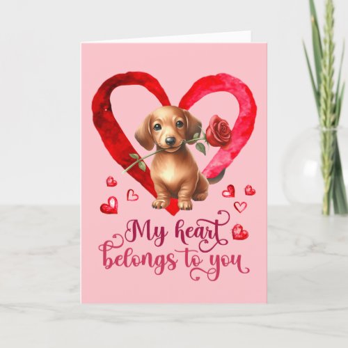 Dachshund Watercolor Valentines Day card