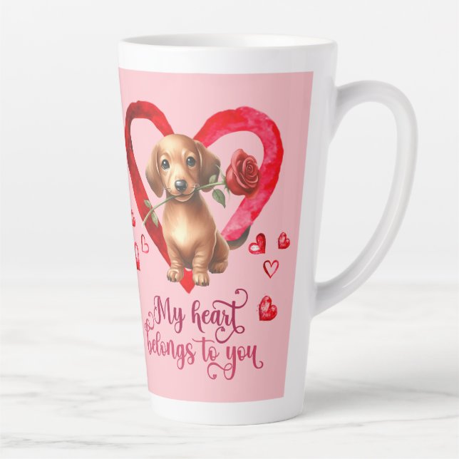 Dachshund Watercolor Valentines Day Latte Mug (Right)