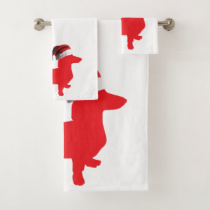 Dachshund Wearing a Santa Claus Hat Bath Towel Set