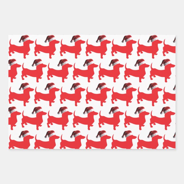Dachshund wearing a Santa Claus Hat for Christmas Wrapping Paper Sheets (Front)