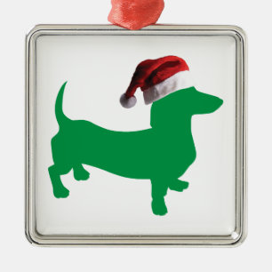 Dachshund wearing a Santa Hat Metal Ornament