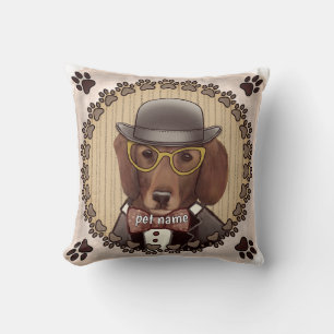Dachshund wearing glasses pillow