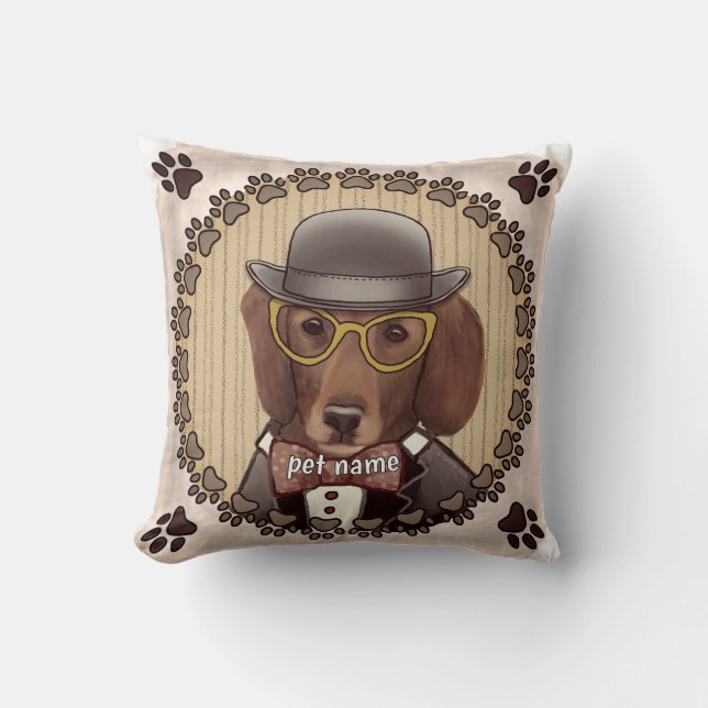 Dachshund wearing glasses pillow (Front)