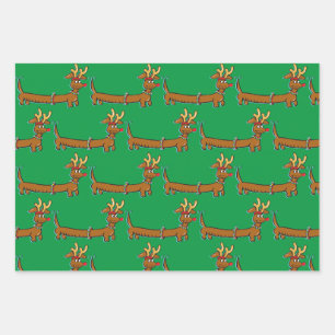 Dachshund wearing Reindeer Antlers for Christmas Wrapping Paper Sheets