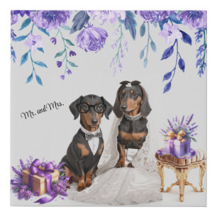 Dachshund Wedding Art Faux Canvas Print