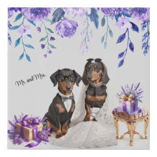 Dachshund Wedding Art Faux Canvas Print