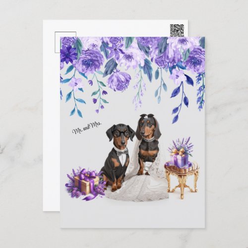 Dachshund Wedding Art Postcard