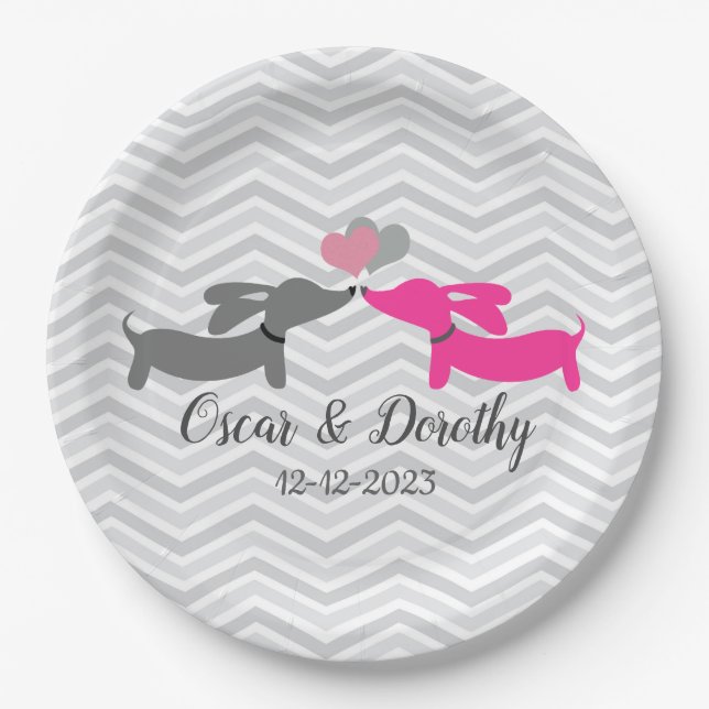 Dachshund Wedding Personalized Doxie Paper Plates (Front)