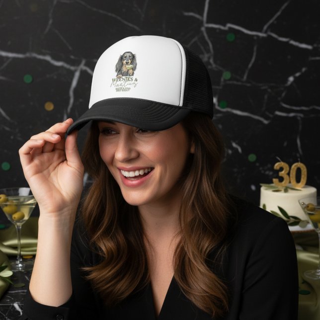 Dachshund Weenies and Martinis Party Trucker Hat (Celebrate with this Hand Drawn Weenies and Martinis Dachshund Trucker Hat! )