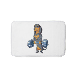 Dachshund Weightlifting   Bath Mat