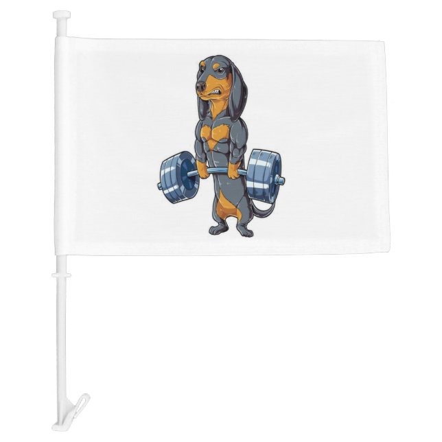 Dachshund Weightlifting   Car Flag (Front)