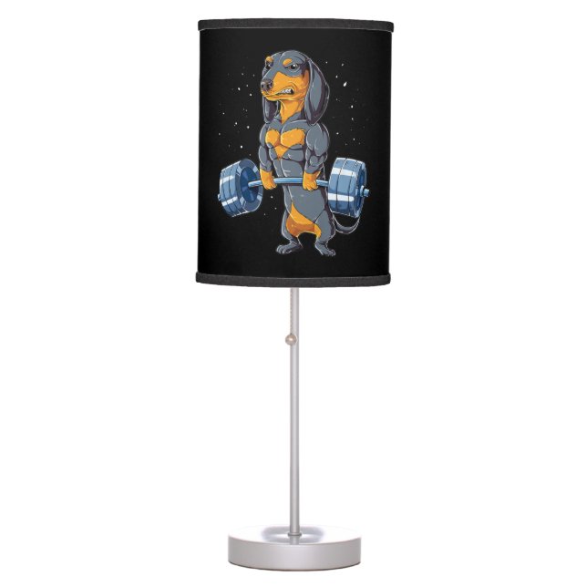 Dachshund Weightlifting Fitness Gym Table Lamp (Front)