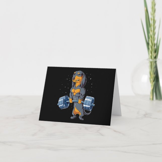 Dachshund Weightlifting Fitness Gym Thank You Card (Front)