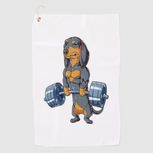 Dachshund Weightlifting   Golf Towel