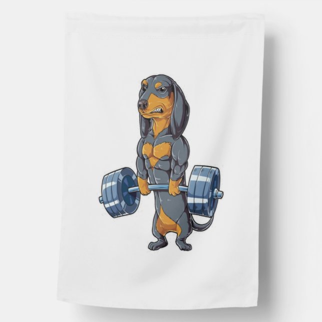 Dachshund Weightlifting   House Flag (Front)