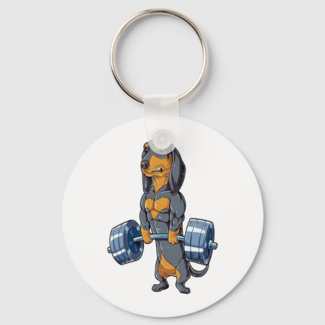 Dachshund Weightlifting   Keychain (Front)