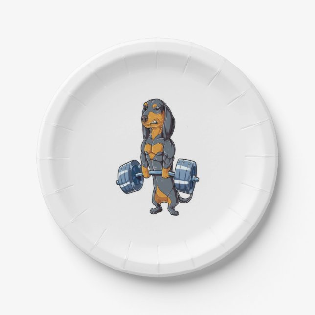 Dachshund Weightlifting   Paper Plates (Front)
