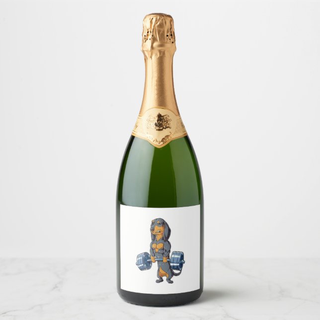 Dachshund Weightlifting   Sparkling Wine Label (Front)