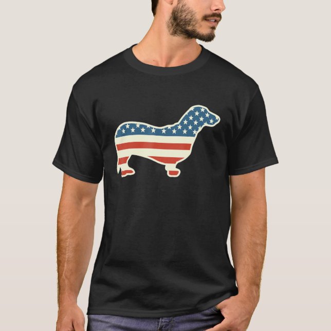 Dachshund Weiner American Flag Dog 4th Of July T-Shirt (Front)