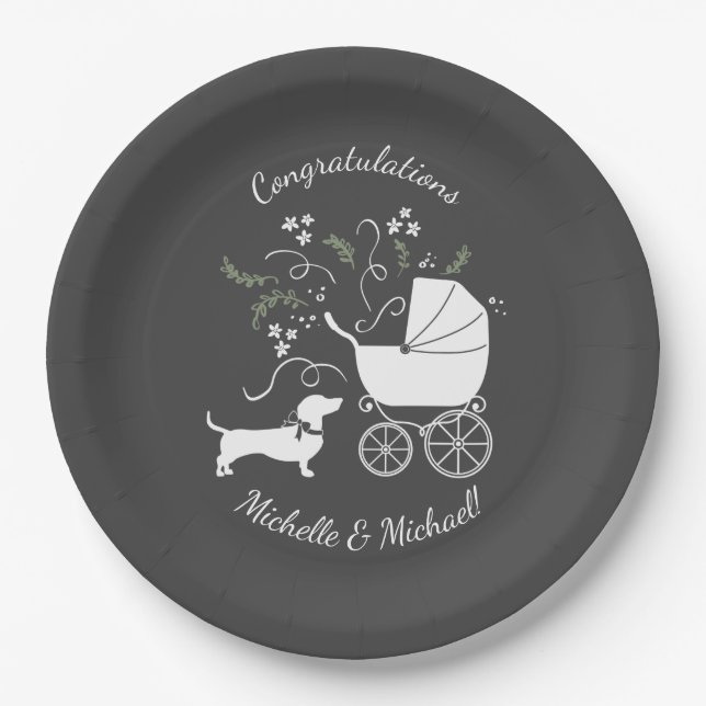 Dachshund Weiner Dog Baby Shower Gender Neutral Paper Plates (Front)