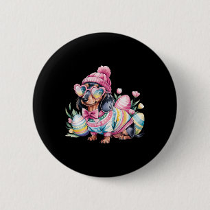 Dachshund Weiner Dog Floral Eggs Easter Day Dog Lo Button