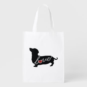 Dachshund "weiner Dog" Love Reusable Grocery Bag by Silhouette_Shop at Zazzle