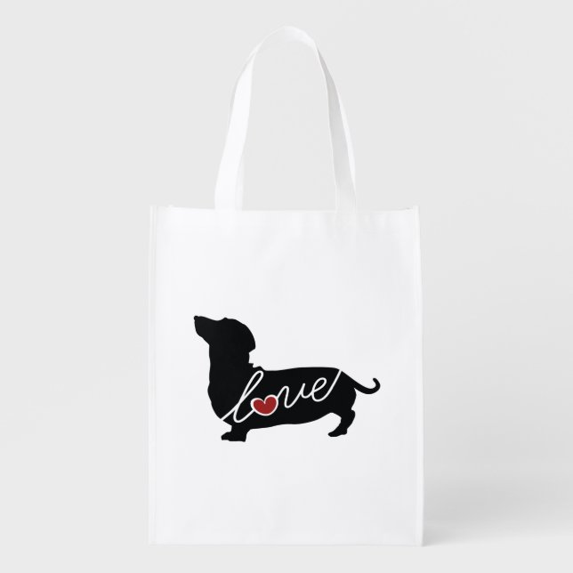 Dachshund "Weiner Dog" Love Reusable Grocery Bag (Front)