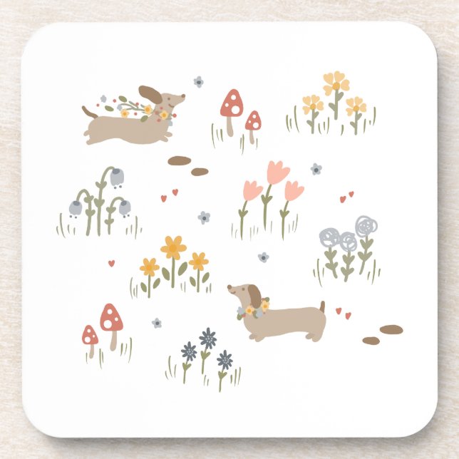 Dachshund Weiner Dog Lovers Wildflower Kitchen Beverage Coaster (Front)