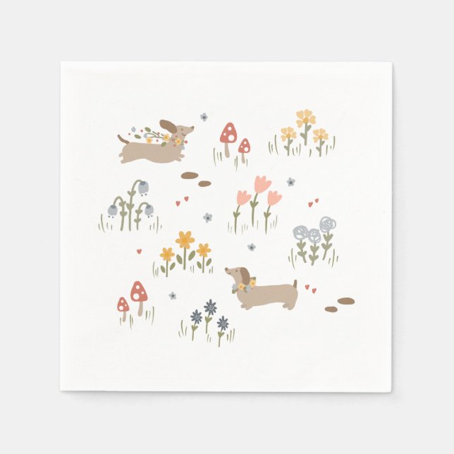 Dachshund Weiner Dog Lovers Wildflower Kitchen Napkins (Front)