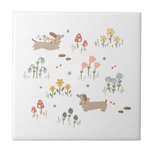Dachshund Weiner Dog Lovers Wildflower Wall Art  Ceramic Tile