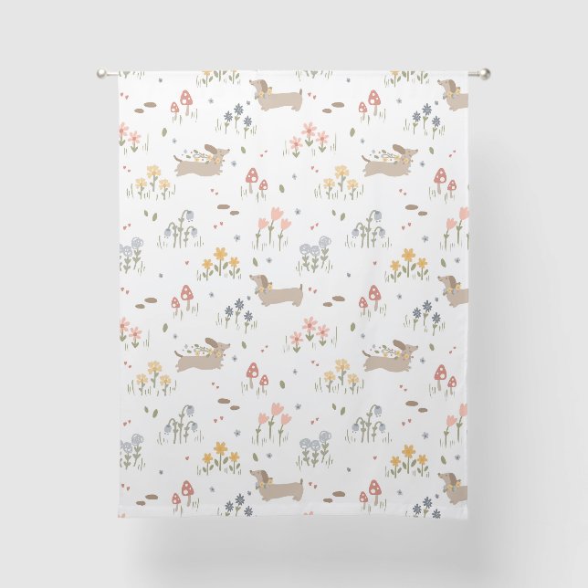 Dachshund Weiner Dog Lovers Wildflower Wall Art  Sheer Curtains (Front)