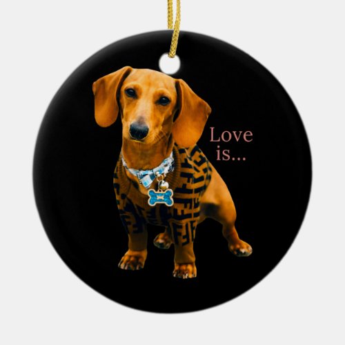Dachshund Weiner Dog Mom Dad Love Doxie Puppy Ceramic Ornament