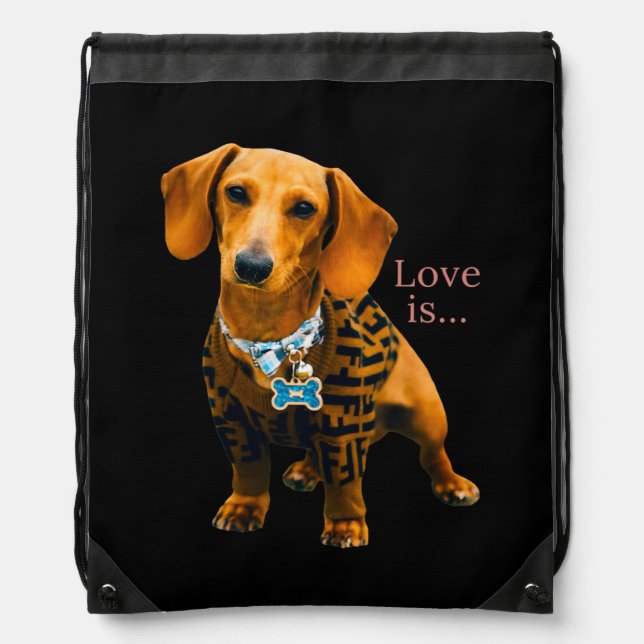Dachshund Weiner Dog Mom Dad Love Doxie Puppy Drawstring Bag (Front)