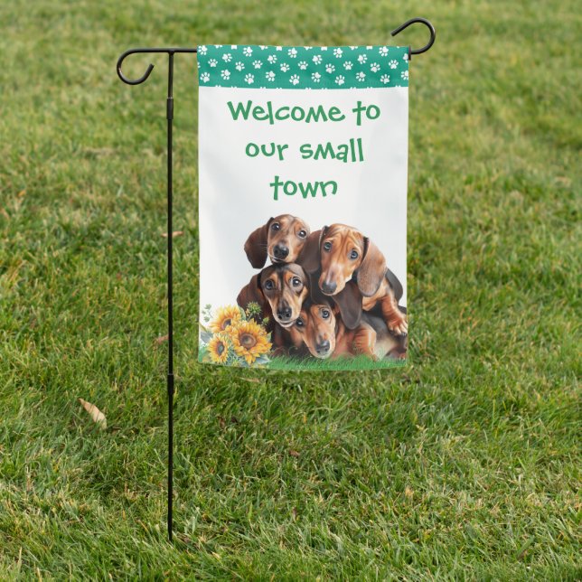 Dachshund Welcome Garden Flag (In SItu)