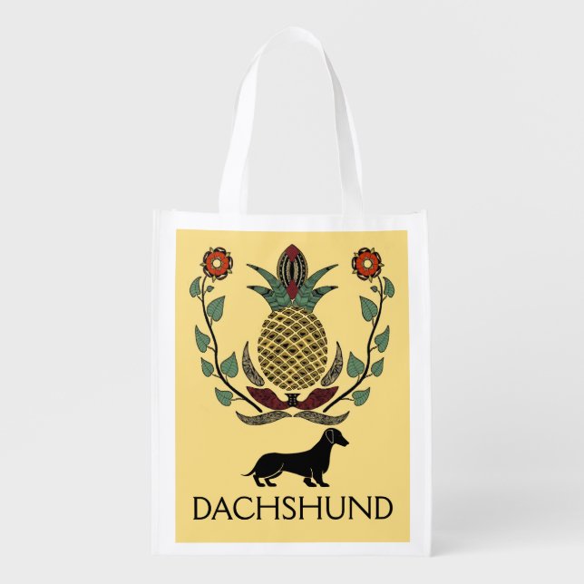 Dachshund Welcome Pineapple Grocery Bag (Front)