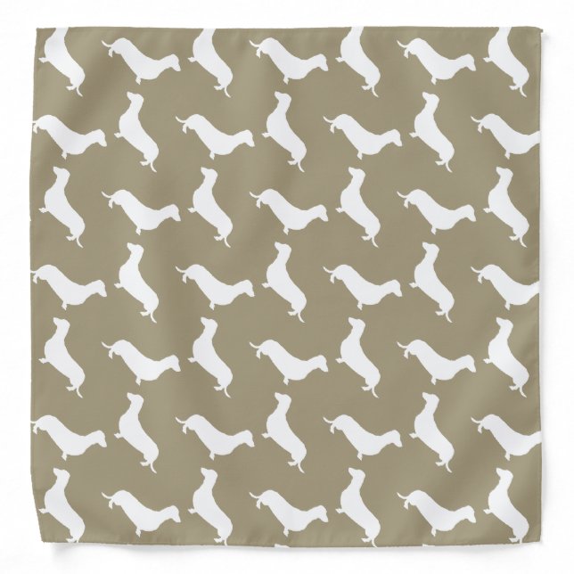 Dachshund White Silhouettes on Khaki Beige Bandana (Front)