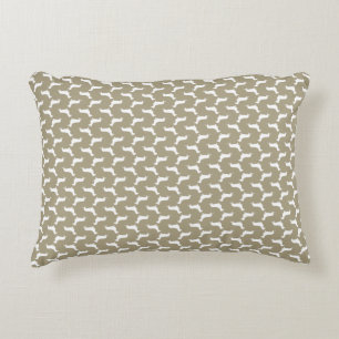 Dachshund White Silhouettes on Khaki Beige Decorative Pillow