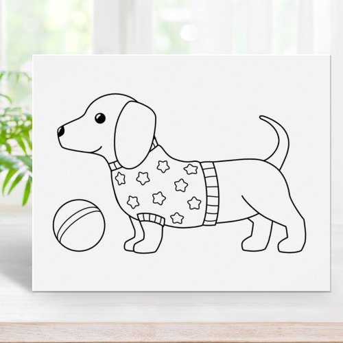 Dachshund Wiener Dog and Ball Coloring Page Poster
