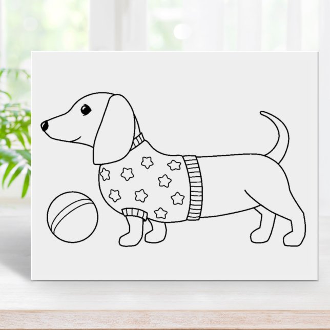 Dachshund Wiener Dog and Ball Coloring Page Rubber Stamp (Creator Uploaded)